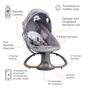 Mastela 3-in-1 Deluxe Multi-Functional Bassinet/Swing- Grey - 8104