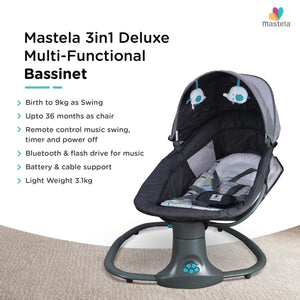 Mastela 3-in-1 Deluxe Multi-Functional Bassinet/Swing- Grey & Blue - 8105