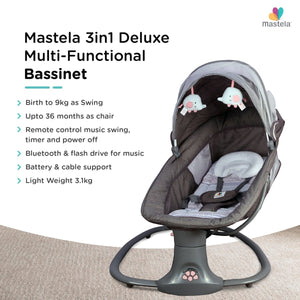 Mastela 3-in-1 Deluxe Multi-Functional Bassinet/Swing- Grey & Pink - 8106