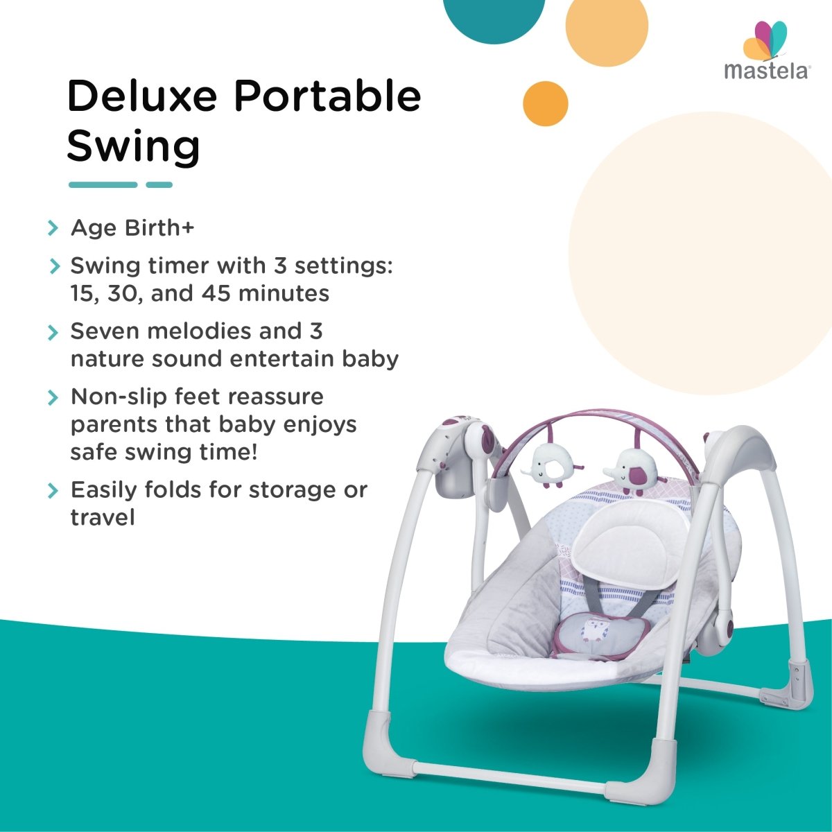 Mastela Deluxe Portable Baby Swing Toddler Swing- Multicolor - 6505