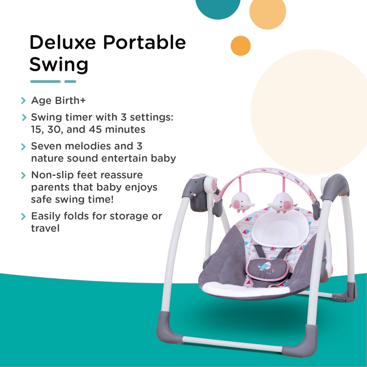 Mastela Deluxe Portable Baby Swing Toddler Swing- Pink - 6504