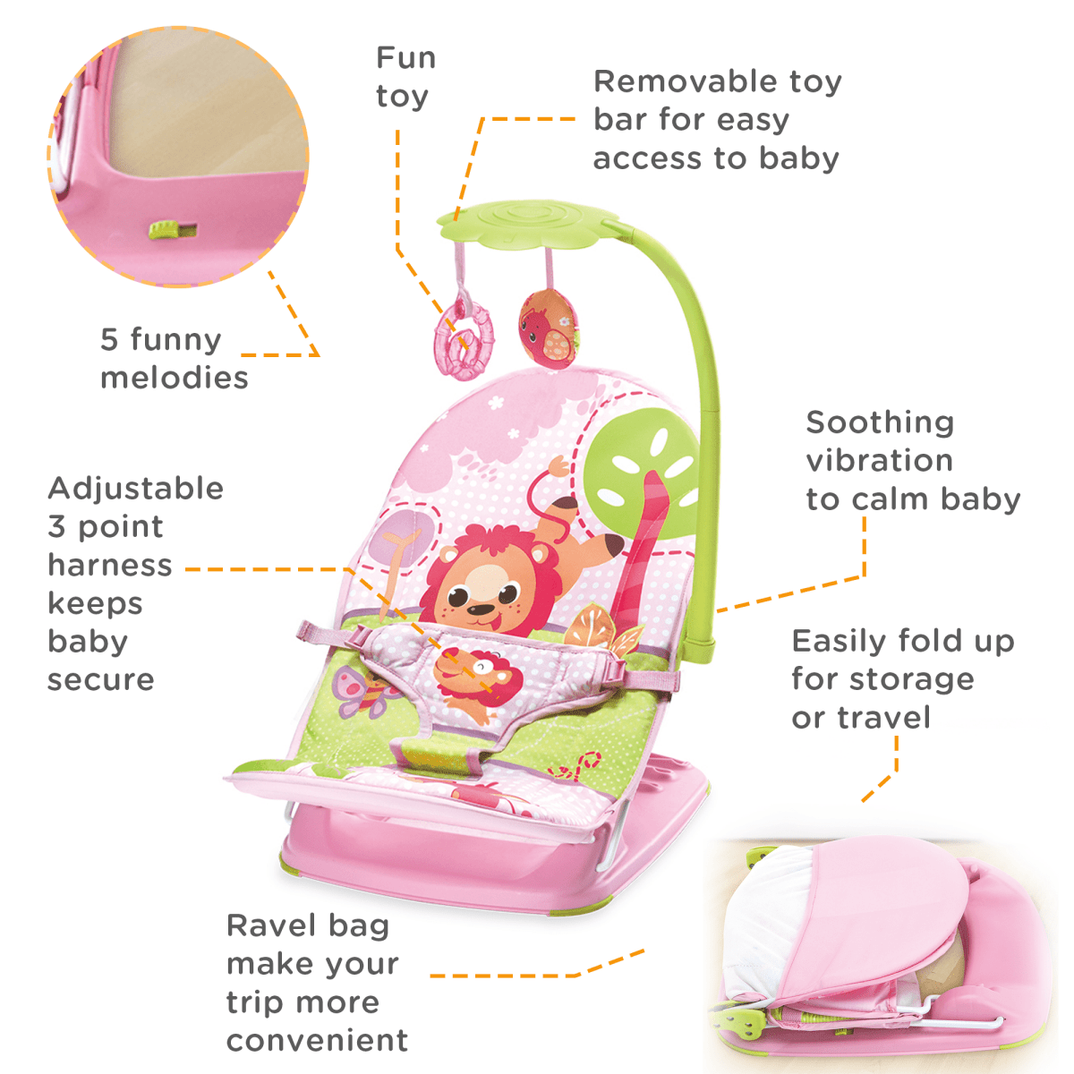 Mastela Fold Up Infant Seat- Pink 1 - 7220