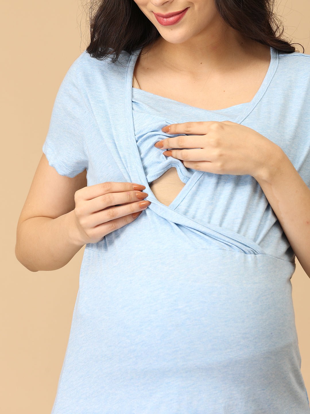 Maternity and Nursing Top - Blue Melange - MAT - NIA - BLSLB - S