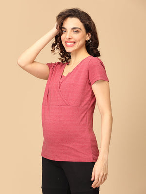 Maternity and Nursing Top - Tomato Red Melange - MAT - NIA - RDML - S