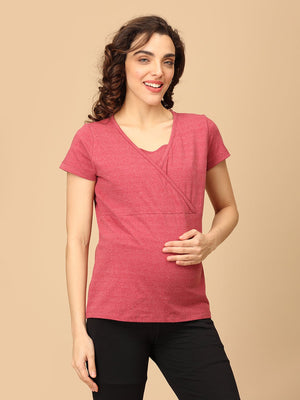 Maternity and Nursing Top - Tomato Red Melange - MAT - NIA - RDML - S