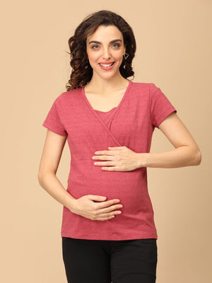 Maternity and Nursing Top - Tomato Red Melange - MAT - NIA - RDML - S