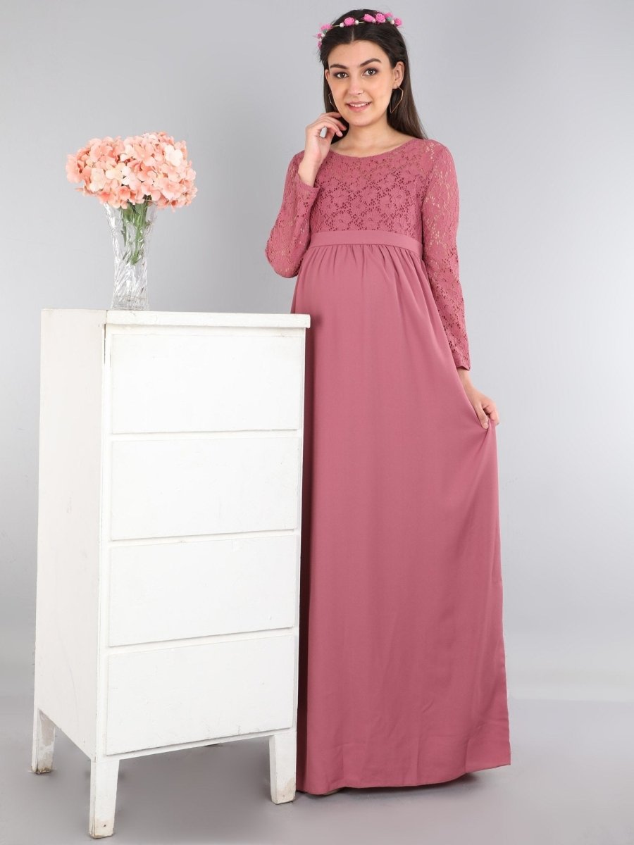 Mauve Lace Maternity Dress - DRS-MVLCE-S