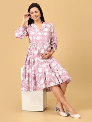 Mauve - lous Maternity and Nursing Dress - DRS - SK - MAVLS - S
