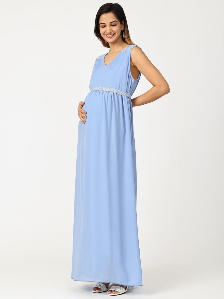 Maya Blue with Sequins Maternity Gown - DRS-MABSQ-S