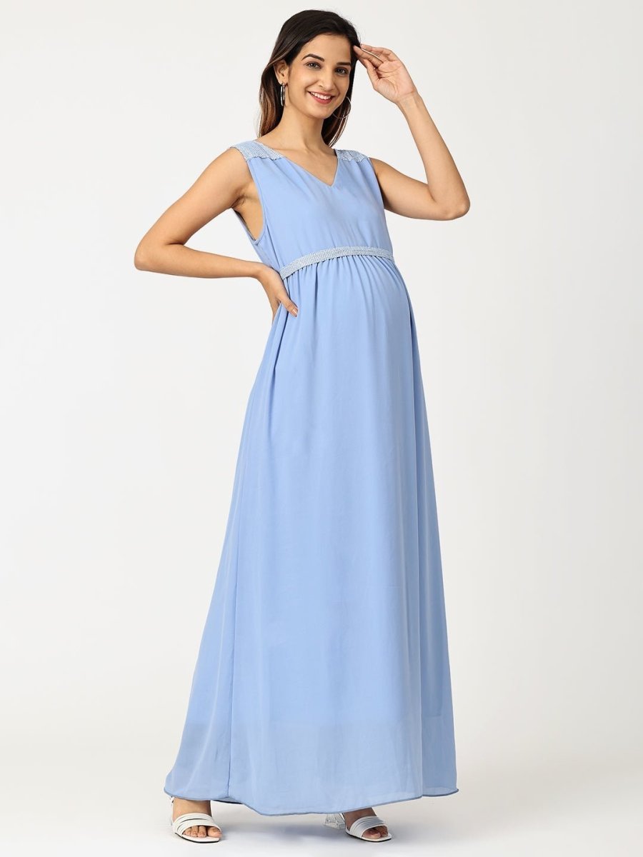 Maya Blue with Sequins Maternity Gown - DRS-MABSQ-S