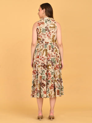 Back view of Abstract Flora Maternity and Nursing Dress featuring relaxed fit and tiered design.