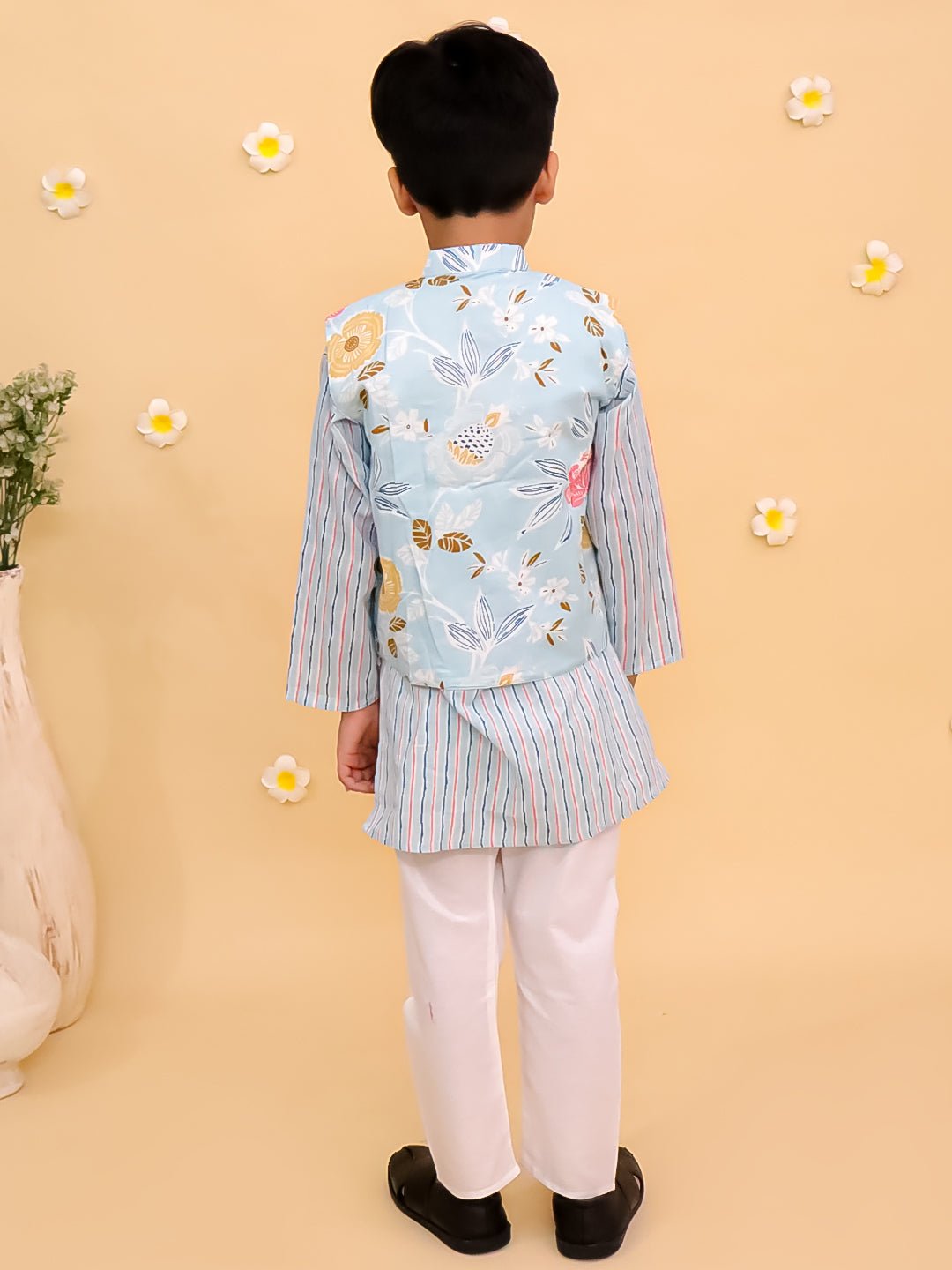 Megh Malhaar Boys Floral Print Jacket And Kurta Pajama Set - KES - SC - MGMBY - 0 - 6