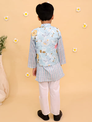 Megh Malhaar Boys Floral Print Jacket And Kurta Pajama Set - KES - SC - MGMBY - 0 - 6