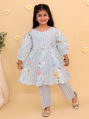 Megh Malhaar Girls Anarkali Kurta Set & Boys Jacket And Kurta Pajama Set- Ethnic Combo - Twinning Combo