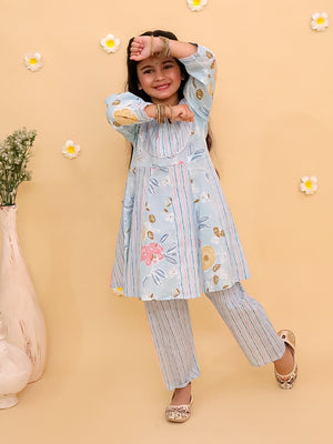 Megh Malhaar Girls Anarkali Kurta Set & Boys Jacket And Kurta Pajama Set- Ethnic Combo - Twinning Combo