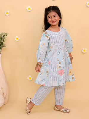 Megh Malhaar Girls Anarkali Kurta Set & Boys Jacket And Kurta Pajama Set- Ethnic Combo - Twinning Combo
