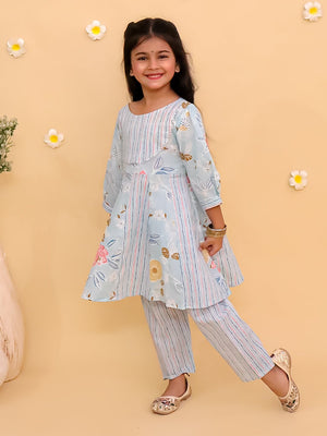 Megh Malhaar Girls Floral Print Anarkali Kurta Set - KES - SC - MGMGR - 0 - 6