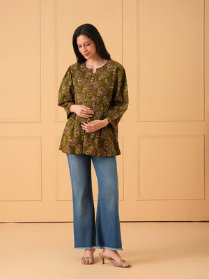 Mehendi Ease Embroidered Maternity and Nursing Top - S Maternity and Nursing Tops