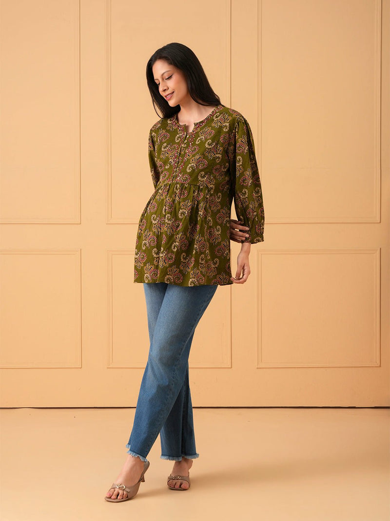 Mehendi Ease Embroidered Maternity and Nursing Top