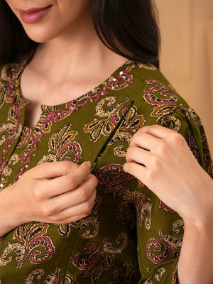 Mehendi Ease Embroidered Maternity and Nursing Top - S Maternity and Nursing Tops