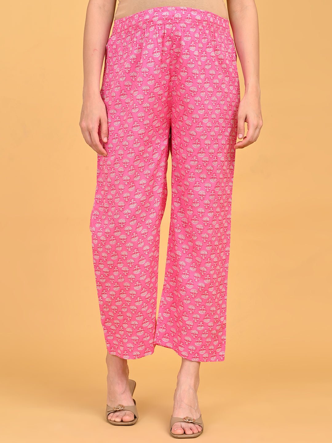 Front view maternity pants with elasticated waistband.