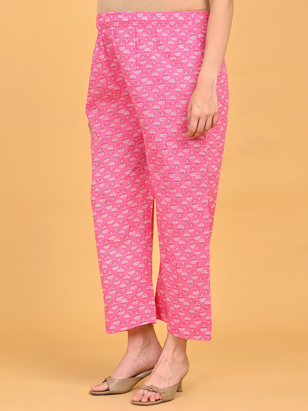 Side view maternity pants with elasticated waistband.