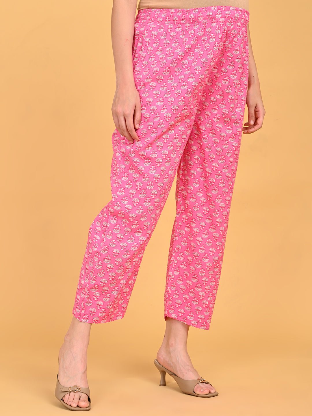 Side view maternity pants with elasticated waistband.