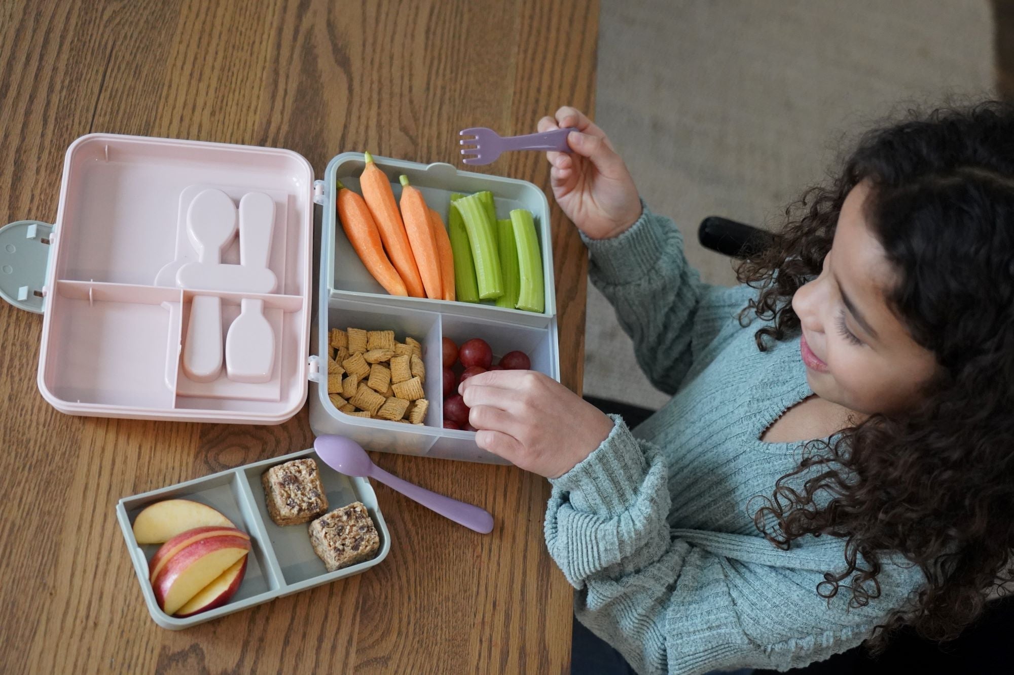Melii 2 Tier Bento Lunch Box - Pink, Purple, Grey - 21500