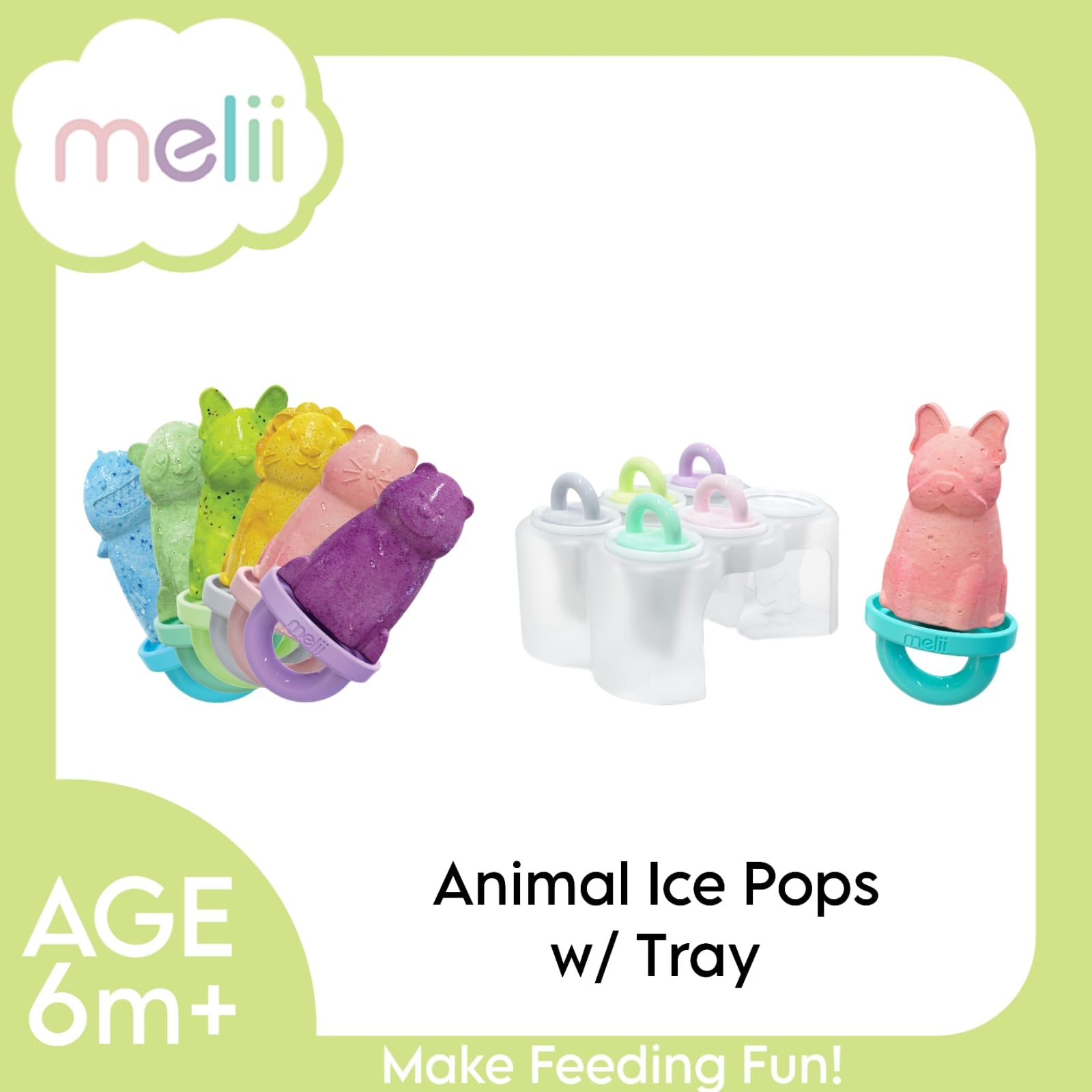 Melii 6 Piece Animal Ice Pops with Tray Multicolor - 19300