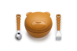 Melii Silicone Bowl with Lid & Utensils - Bear Brown - 12710