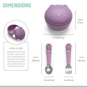 Melii Silicone Bowl with Lid & Utensils Cat - Purple - 12610