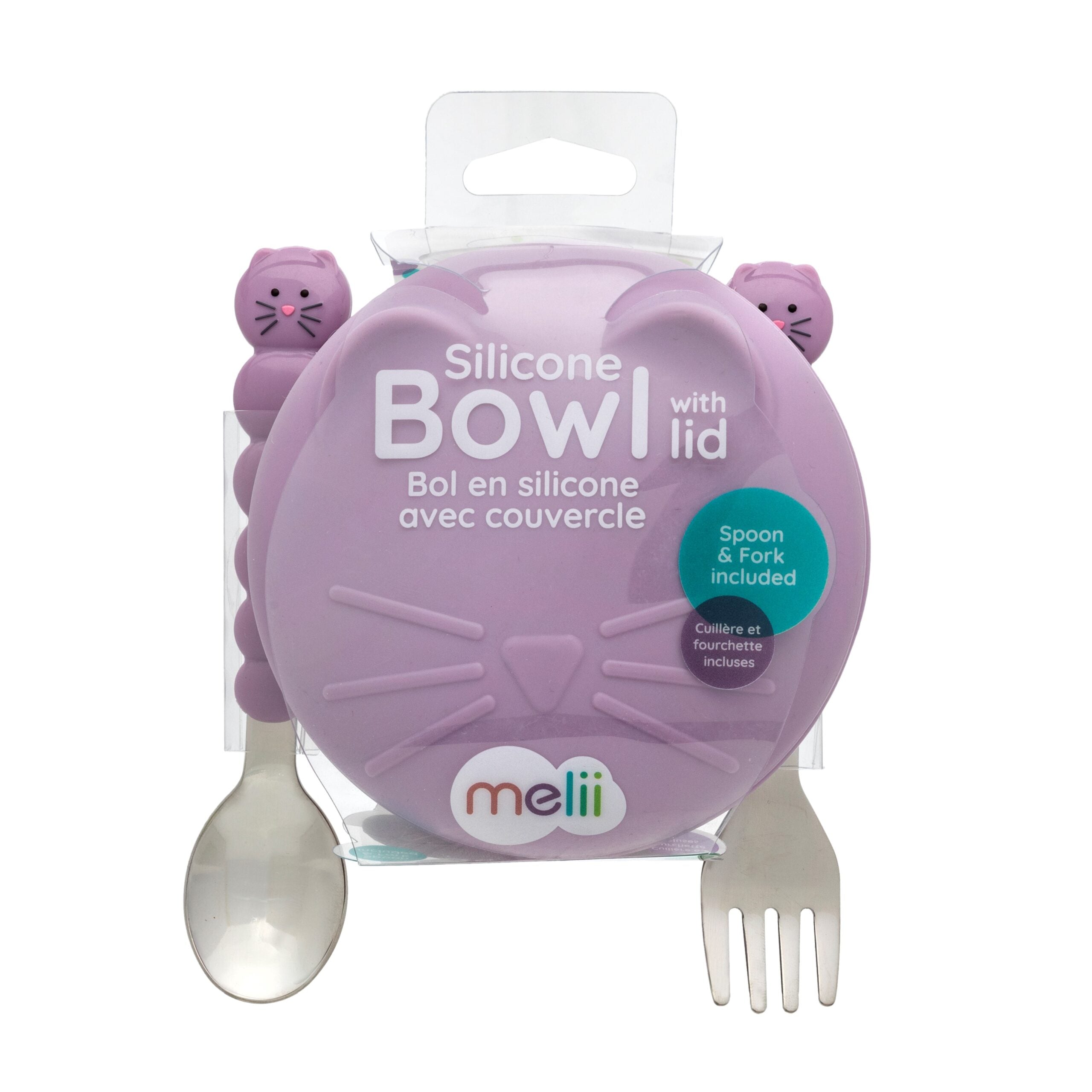 Melii Silicone Bowl with Lid & Utensils Cat - Purple - 12610