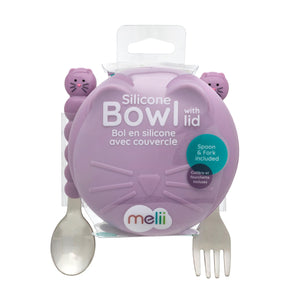 Melii Silicone Bowl with Lid & Utensils Cat - Purple - 12610