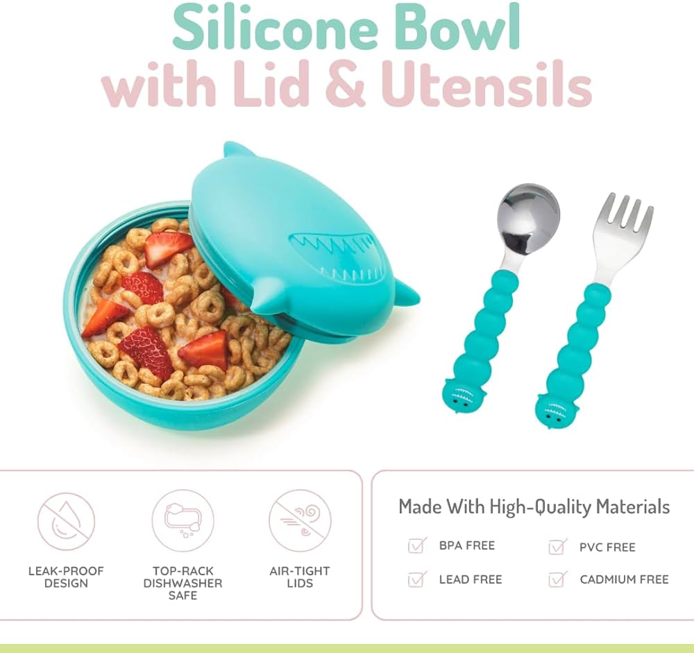 Melii Silicone Bowl with Lid & Utensils - Shark Blue - 12810