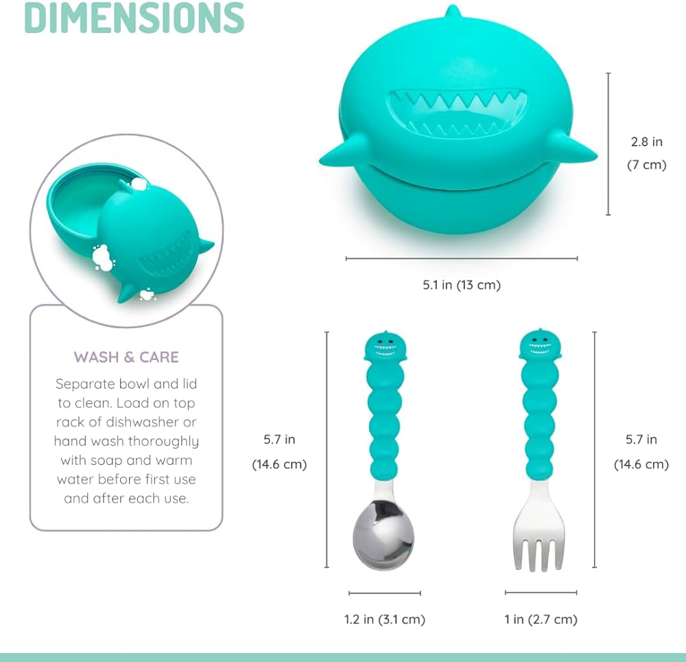 Melii Silicone Bowl with Lid & Utensils - Shark Blue - 12810