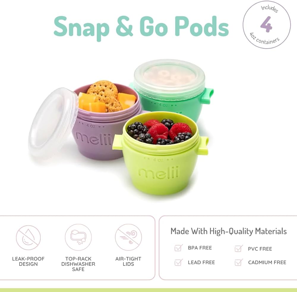 Melii Silicone Snap & Go Pods (4oz) - 4 piece set Multicolor - 10450