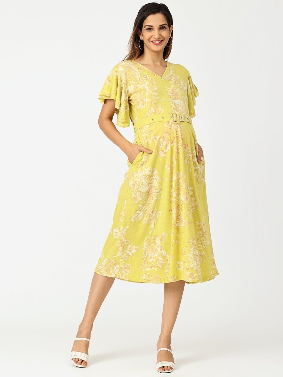 Mellow Yellow Floral Maternity and Nursing Dress - DRS-YWFLR-S