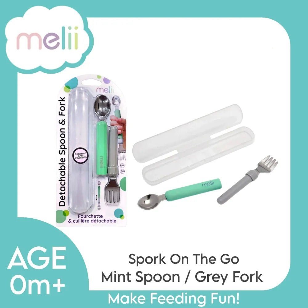 Melii Spork On the Go With Case Mint & grey