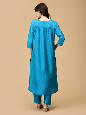 Mermaid Moment Embroidered Maternity and Nursing Silk Kurta Set - S Maternity Ethnic Set