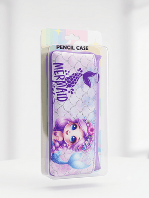 Mermaid Princess Large Capacity Purple Canvas Pencil Case for Kids - Stationery