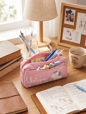 Mermaid Princess Large Capacity Purple Canvas Pencil Case for Kids - Stationery