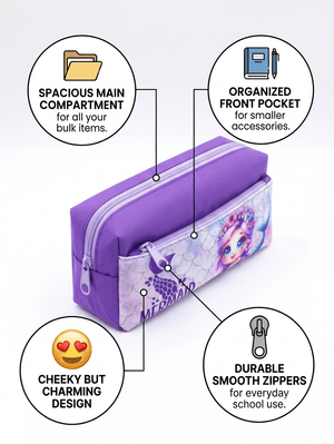 Mermaid Princess Large Capacity Purple Canvas Pencil Case for Kids - Stationery