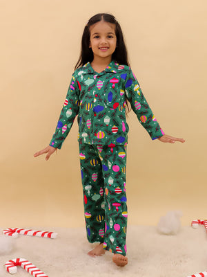 The Mom Store Merry Snuggle Squad Christmas Kids Pajama Set ‚Äì cozy green winter sleepwear for festive comfort.