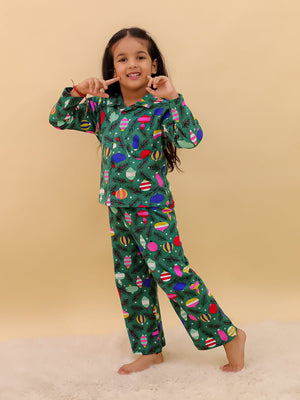 The Mom Store kids green Christmas pajama set ‚Äì stylish and breathable holiday nightwear for cozy sleep