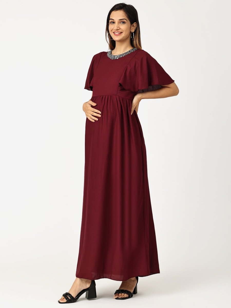 ZEYO Women's Cotton Floral Maternity & Nursing Night Dress - Short Nighty With Feeding Access, Half Sleeve