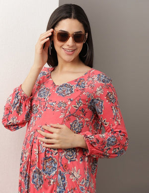 Miami Pink Lace Maternity Dress With Nursing - DRS-MIMPK-S