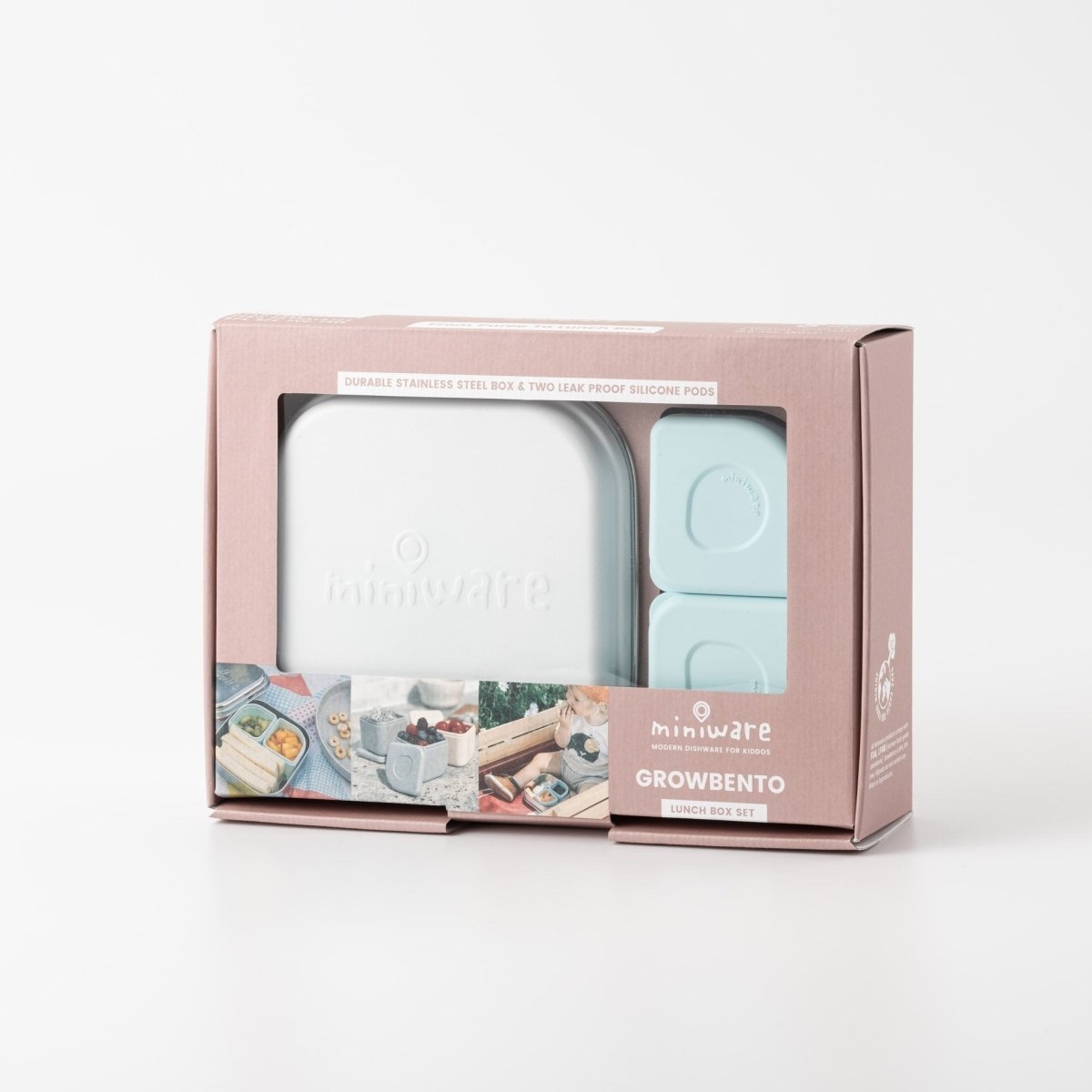 Miniware Grow Bento with 2 silipods Lunch Box- Snow/Aqua - GBS2A