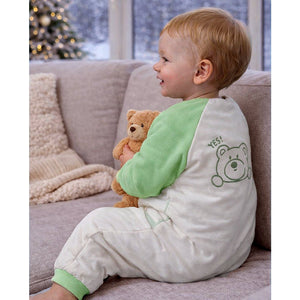 Mint Bear and Cream Winter Romper with Matching Bib for Tiny Toddlers - 0 - 3 Months Winter Wear