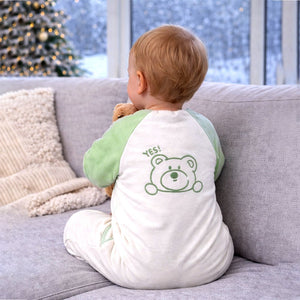 Mint Bear and Cream Winter Romper with Matching Bib for Tiny Toddlers - 0 - 3 Months Winter Wear