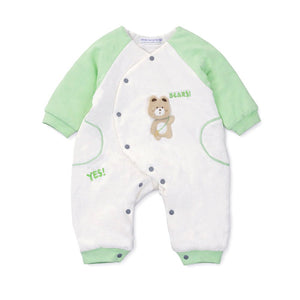 Mint Bear and Cream Winter Romper with Matching Bib for Tiny Toddlers - 0 - 3 Months Winter Wear